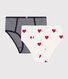 Confezione da 2 slip vita alta in cotone donna motivo cuore e rigato