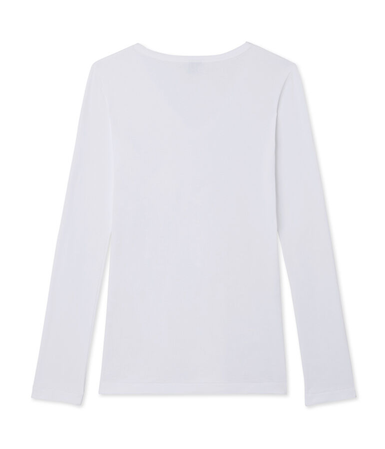 T-shirt donna a maniche lunghe con scollo a V bianco