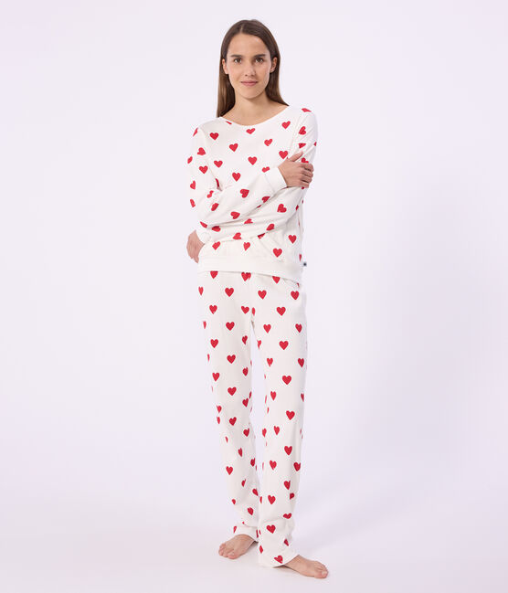 Pigiama in cotone con stampa a cuori donna bianco MARSHMALLOW/rosso TERKUIT