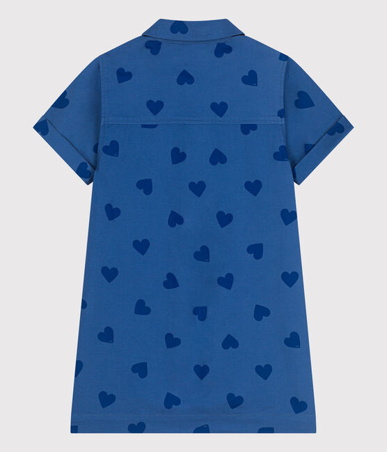 Abito a maniche corte in cotone a cuori bambina blu ALASKA FONCE/ MEDIEVAL