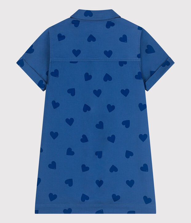 Abito a maniche corte in cotone a cuori bambina blu/blu