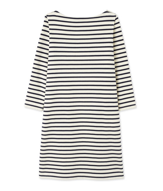 Robe marinière femme en jersey lourd beige COQUILLE/blu SMOKING