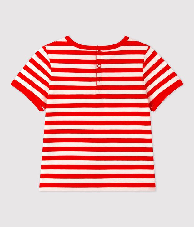 T-shirt beb&egrave; a maniche corte in jersey a righe rosso/bianco
