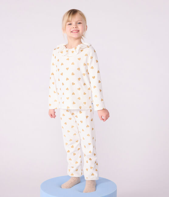 Pigiama in ciniglia con stampa a cuori dorati bambina MILK/ DORE