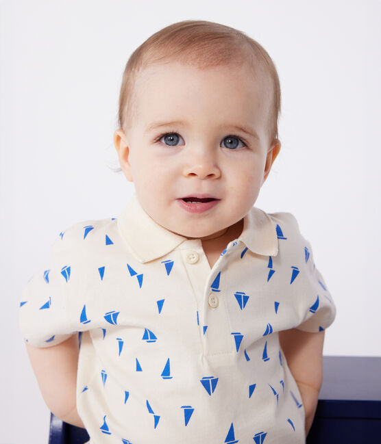 Polo a maniche corte in cotone con barchette stampate neonato blu AVALANCHE/bianco PERSE