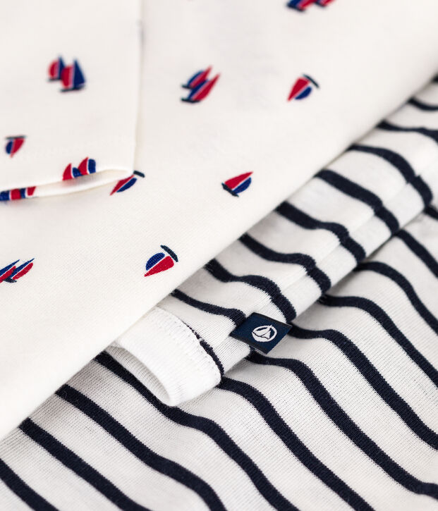 Set 3 pezzi in cotone neonato bianco/blu