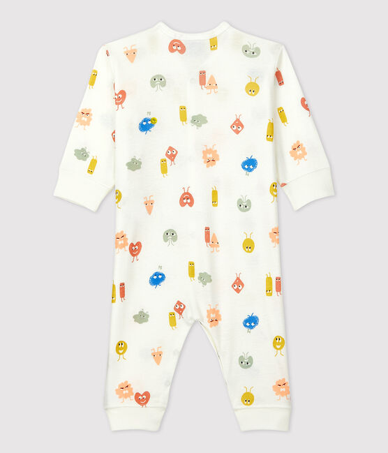 Tutina pigiama senza piedi bebè in cotone e lyocell bianco MARSHMALLOW/bianco MULTICO