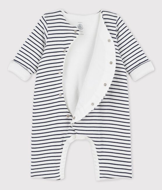 Tutina lunga bebè in cotone biologico a righe marinière bianco MARSHMALLOW/blu SMOKING