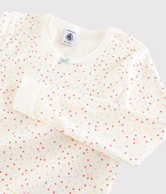 Pigiama snugfit pois multicolore bambina in cotone biologico bianco MARSHMALLOW/bianco MULTICO