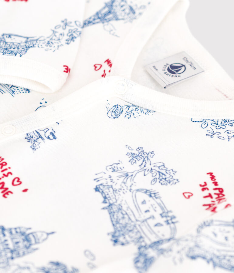 Pigiama senza piedini in cotone con motivo Parigi neonato bianco/multicolore