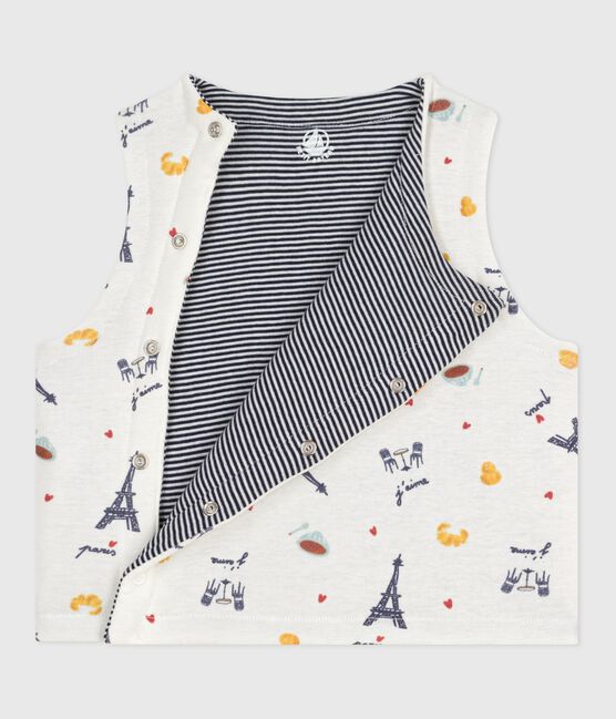 Cardigan senza maniche double face in cotone con stampa neonato MARSHMALLOW/ ADRIATIC
