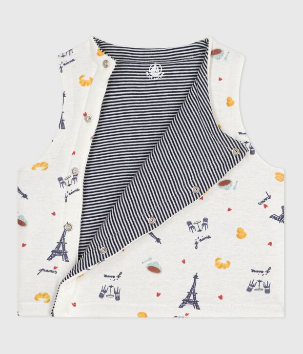 Cardigan senza maniche double face in cotone con stampa neonato bianco/blu