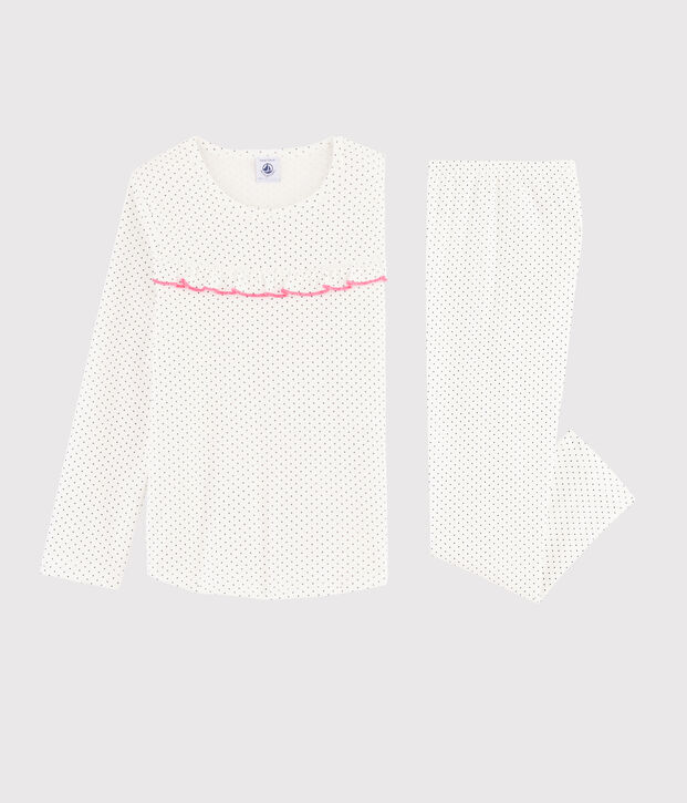 Pigiama a pois bambina a costine bianco/blu