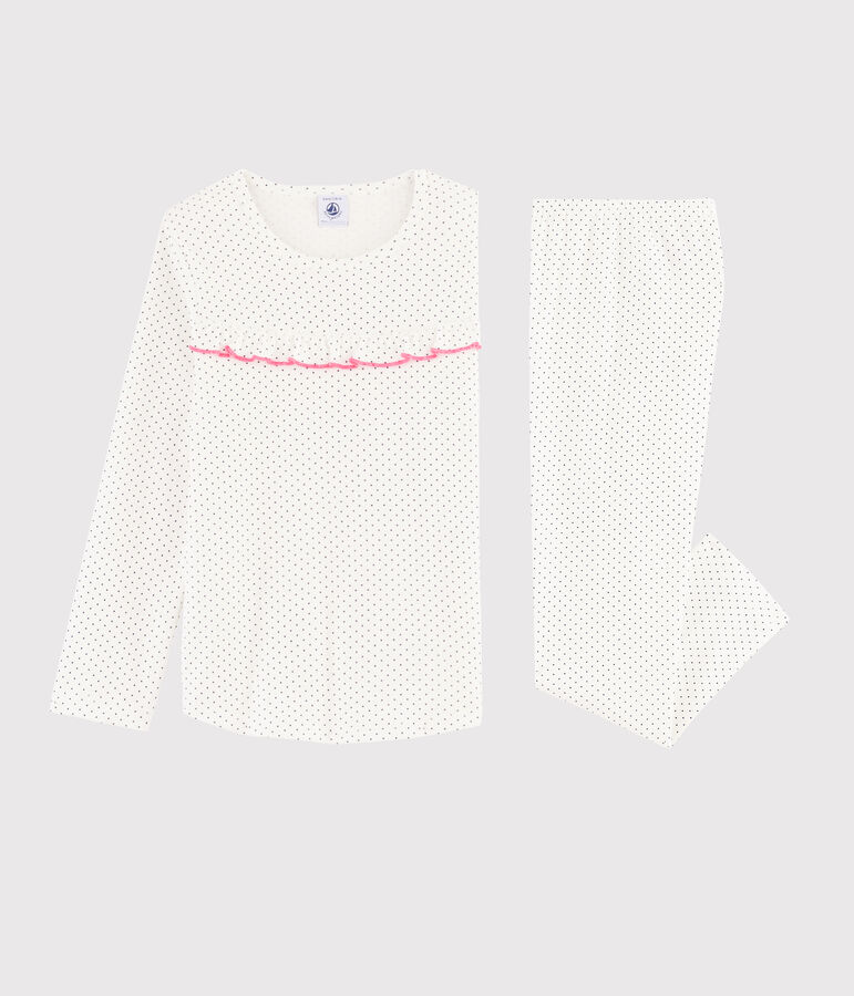 Pigiama a pois bambina a costine bianco/blu