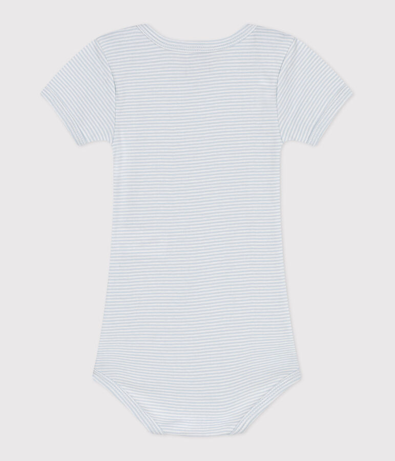 Body a maniche corte in cotone con stampa neonato blu/bianco