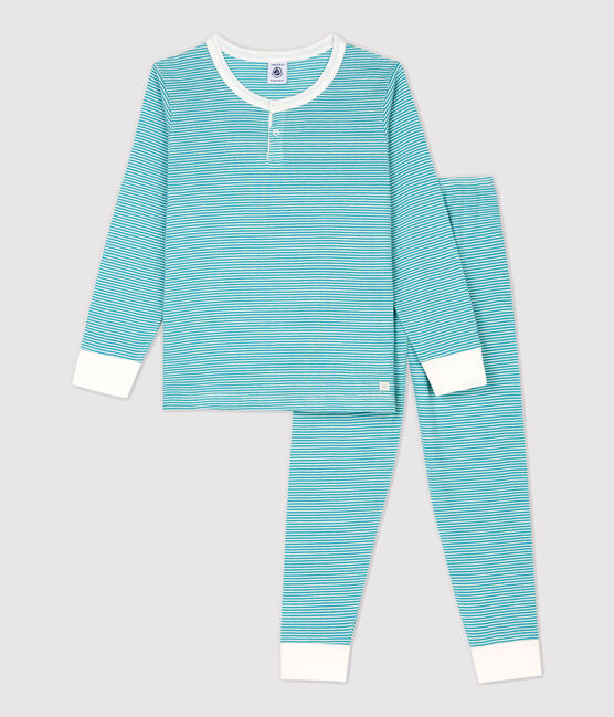 Pigiama bambina/bambino a righe in cotone e Lyocell blu MIROIR/bianco MARSHMALLOW