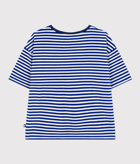 T-shirt LE BOXY in spugna di cotone rigata donna blu SURF/ AVALANCHE