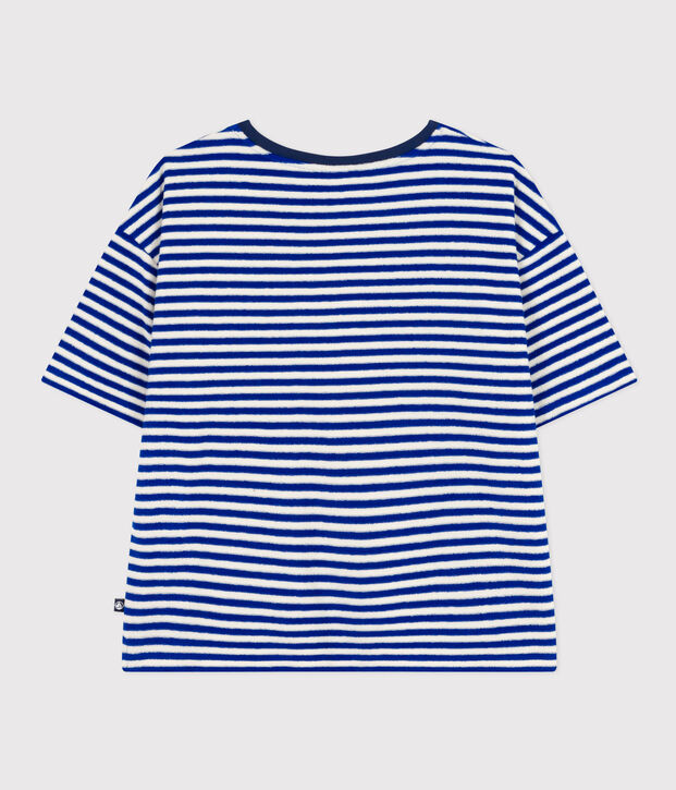 T-shirt LE BOXY in spugna di cotone rigata donna blu/ecru