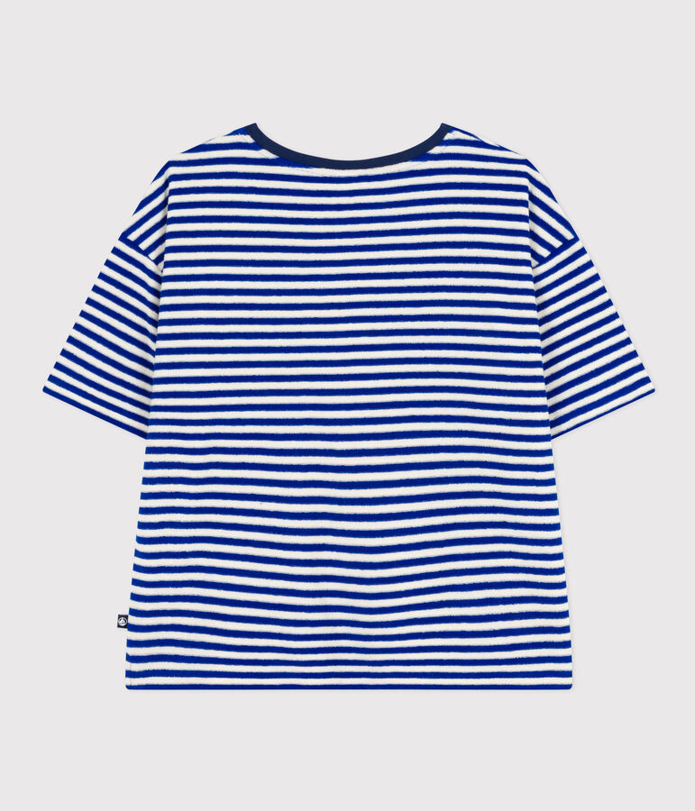 T-shirt LE BOXY in spugna di cotone rigata donna blu/ecru
