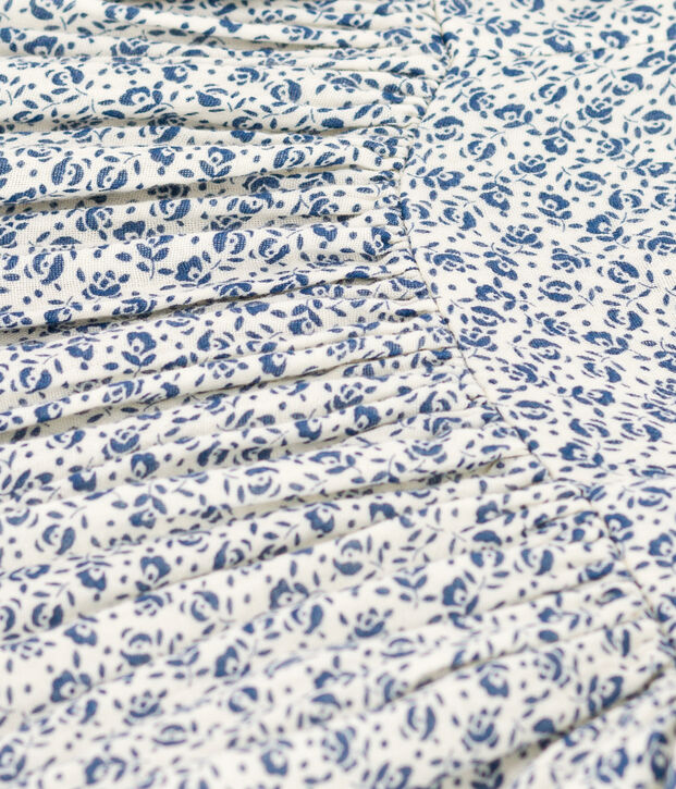 Abito fantasia smanicato in garza di cotone bambina ecru/blu