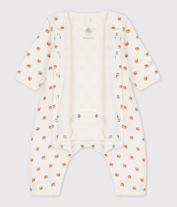 Bodyjama stampato, senza piedi, in cotone, per neonati bianco/marrone