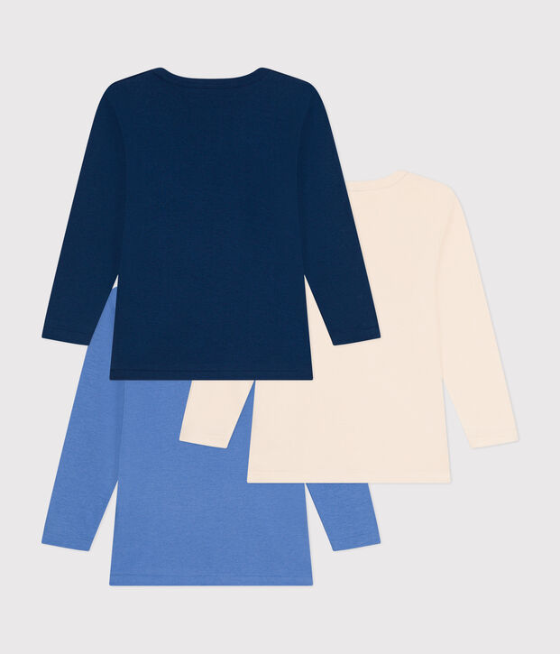 Set di 3 T-shirt a maniche lunghe in cotone tinta unita bambino multicolore