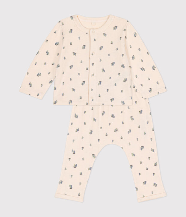 Completo 2 pezzi in tubique neonato ecru/multicolore