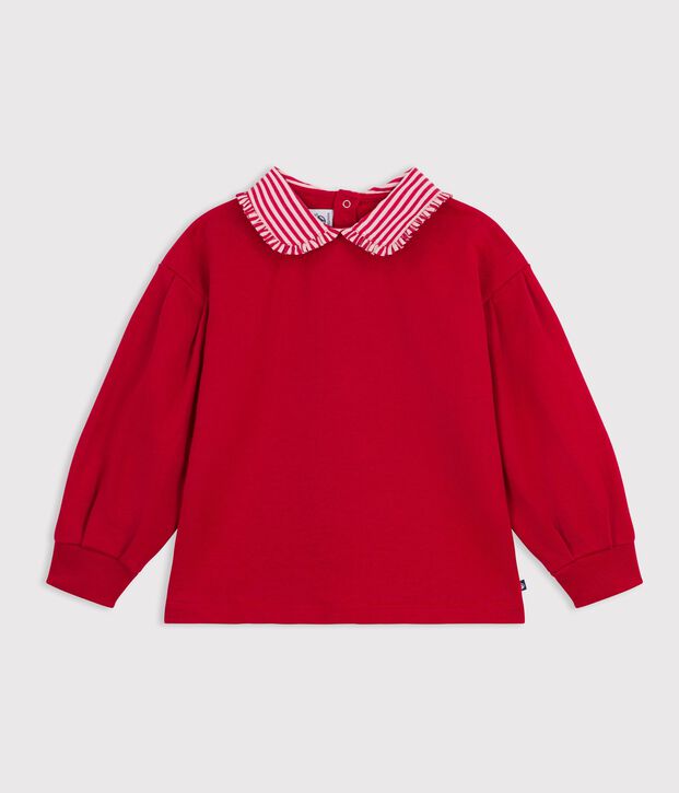 Felpa con colletto in cotone tinta unita bambina rosso