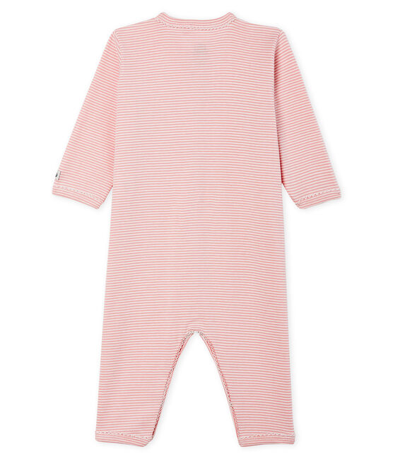 Tutina senza piedi a costine per bebé femmina rosa CHARME/bianco MARSHMALLOW