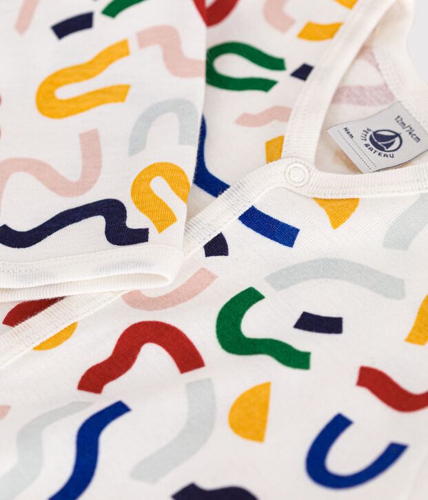 Pigiama senza piedi in stampa fosforescente di cotone beb&egrave; bianco/multicolore