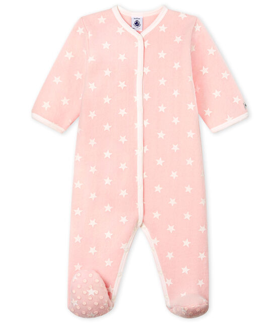 Tutina imbottita senza piedi bebé femmina in pile rosa MINOIS/bianco MARSHMALLOW