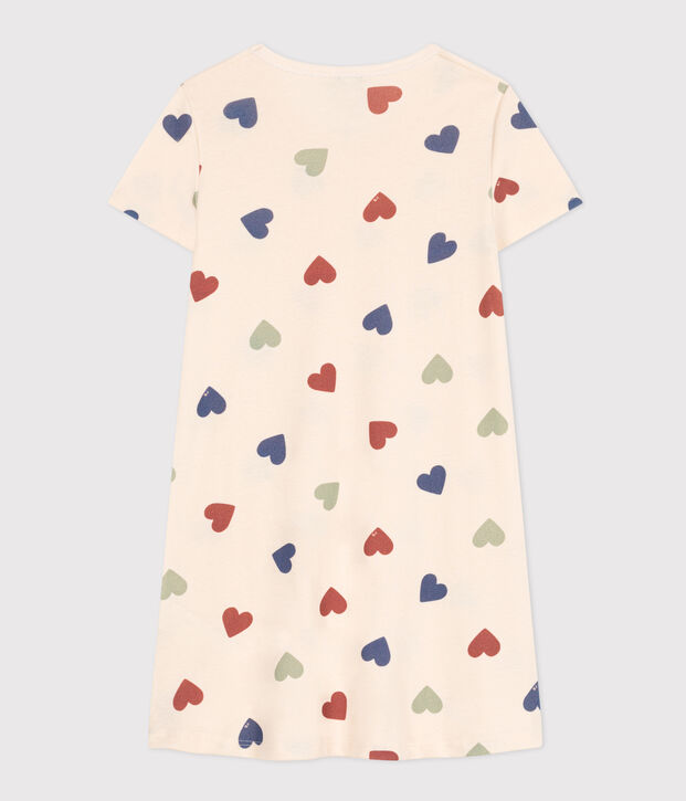 Camicia da notte in cotone con motivo a cuore bambino ecru/multicolore
