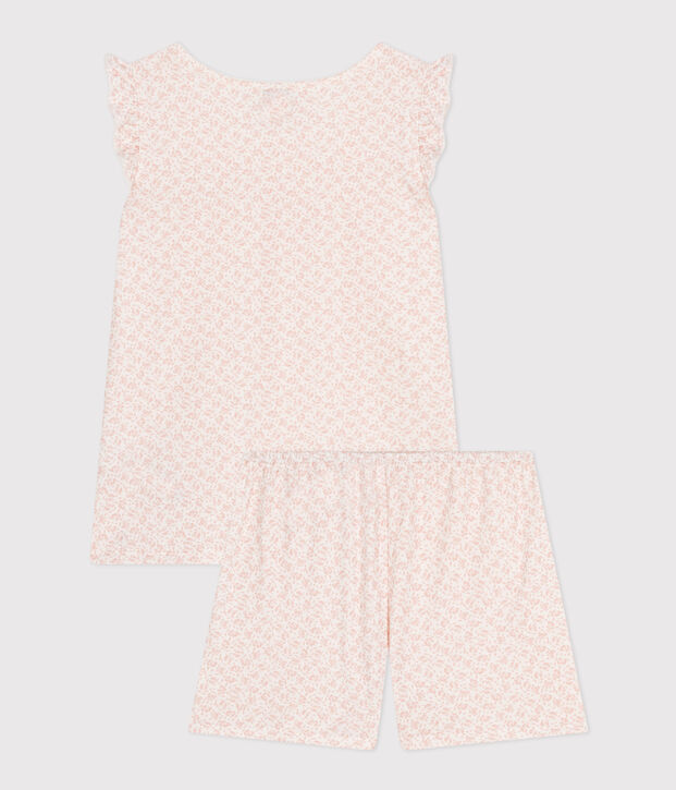 Pigiama short fantasia a fiori in cotone bambino bianco/rosa