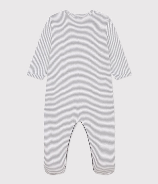 Pigiama beb&egrave; in cotone millerighe grigio/bianco