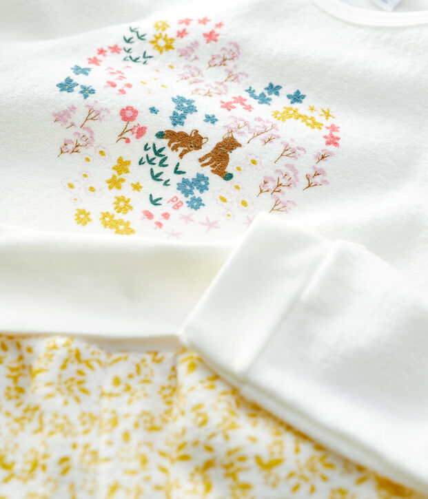 Pigiama bambina a fiori in spugna bouclette grattata giallo/bianco