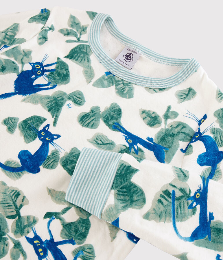 Pigiama fantasia gatti bambino in tubique bianco/multicolore