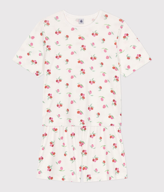 Pigiama corto in cotone con stampa di frutti donna bianco MARSHMALLOW/bianco MULTICO