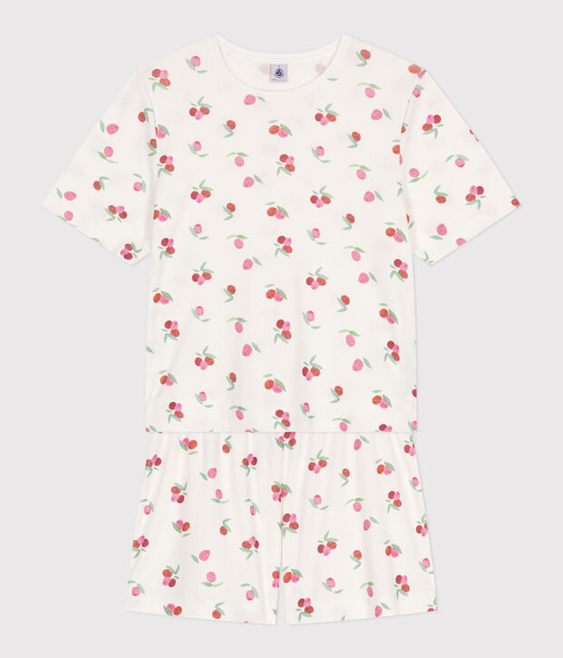 Pigiama corto in cotone con stampa di frutti donna bianco/multicolore