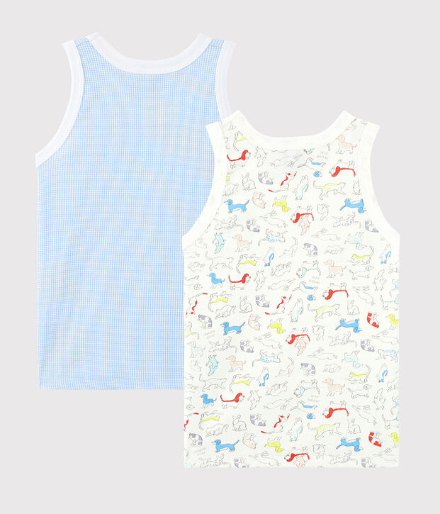 Confezione da 2 canottiere fantasia animali bambino in cotone biologico multicolore
