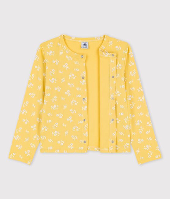 Cardigan stampa in cotone bambina giallo ORGE/bianco MARSHMALLOW
