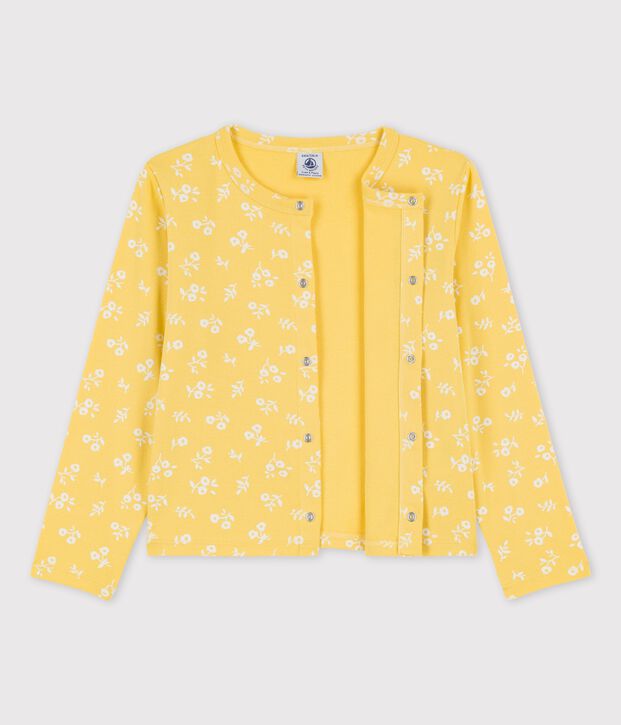 Cardigan stampa in cotone bambina giallo/bianco