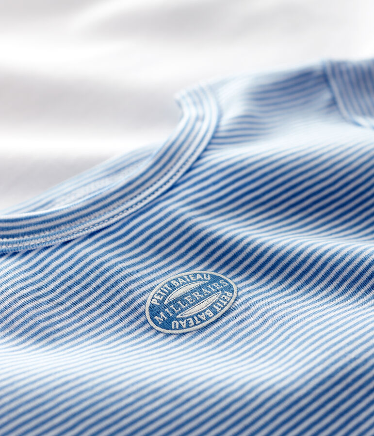 Confezione da 2 t-shirt manica corta millerighe blu bambino in cotone biologico multicolore