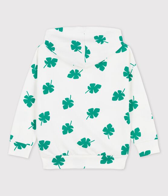 Felpa bambino con cappuccio in molleton bianco MARSHMALLOW/verde GAZON