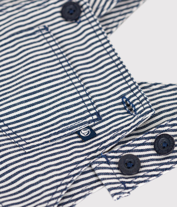 Salopette corta in tela beb&egrave; blu/bianco