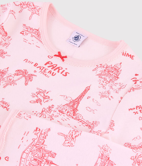 Pigiama tela di Jouy Parigi bambina in cotone rosa FLEUR/rosa GROSEILLER