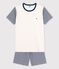 Pigiama corto millerighe blu ragazzo in cotone biologico blu MEDIEVAL/bianco MARSHMALLOW
