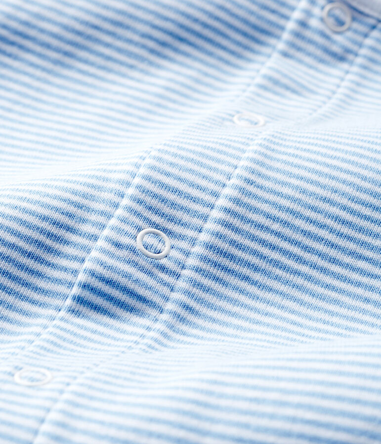 Bodyjama senza piedi beb&egrave; femmina a costine blu ACIER/bianco MARSHMALLOW