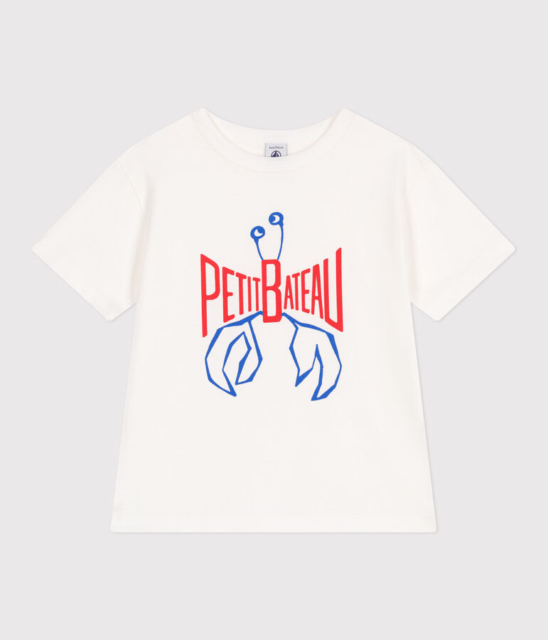 T-shirt a maniche corte in cotone con stampa bambino bianco