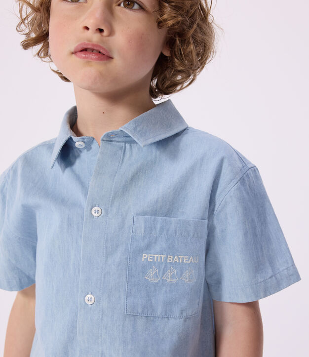 Camicia a maniche corte in cotone bambino blu