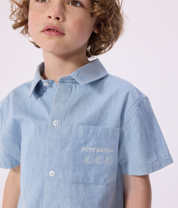 Camicia a maniche corte in cotone bambino blu